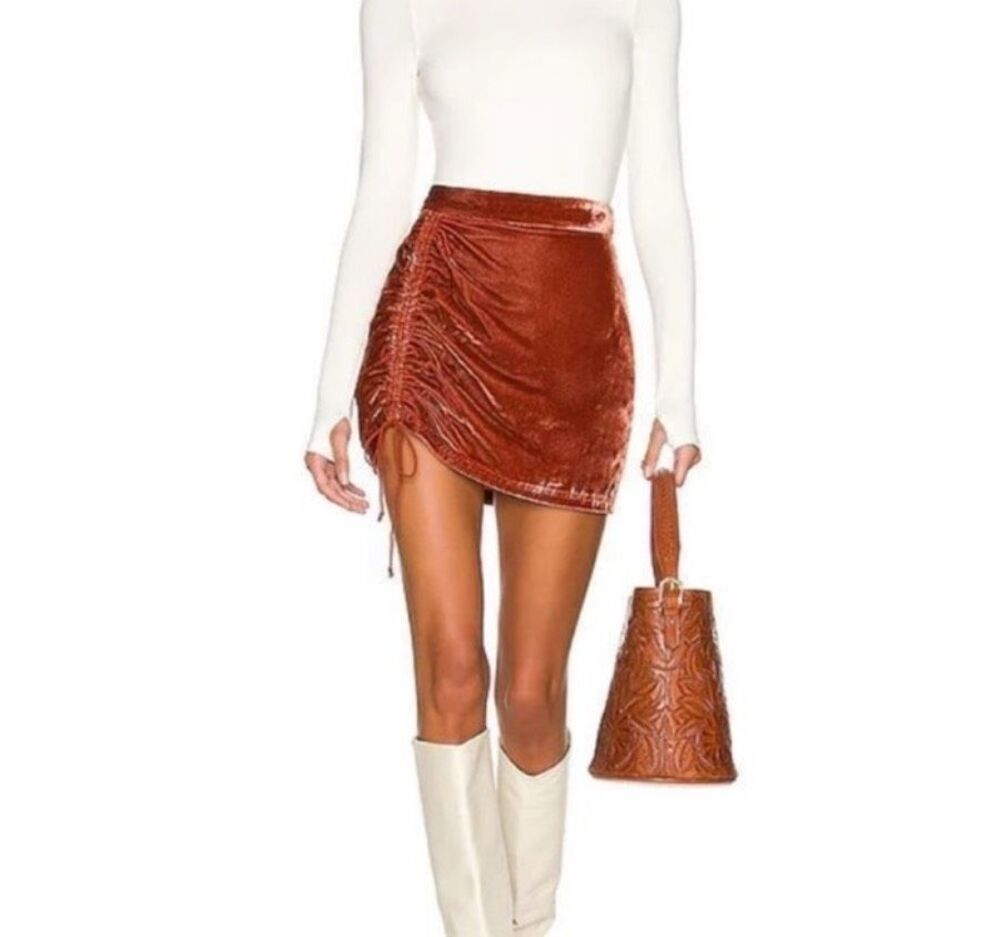Free People Vivienne Velvet Orange skirt 8 crushed velvet rust orange